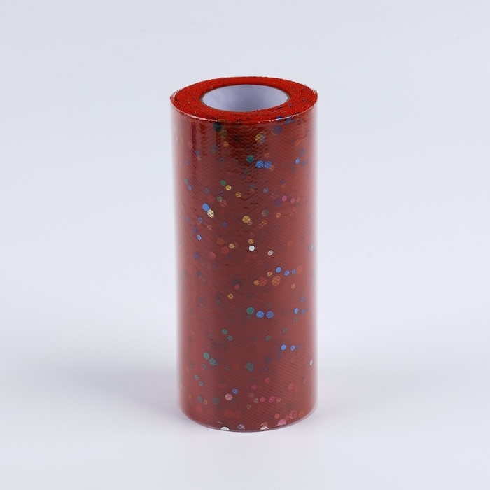 Фатин с разноцветными блёстками, 15 см, 11 ± 1 г/кв.м, 23 ± 1 м, цвет красный №17 Фатин с разноцветными блёстками, 15 см, 11 ± 1 г/кв.м, 23 ± 1 м, цвет красный №17